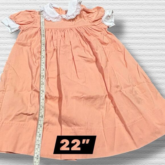 Handmade Girls Bishop Dress Peach White Lace Collar Puff Sleeve Size 2T/3T - Picture 5 of 5